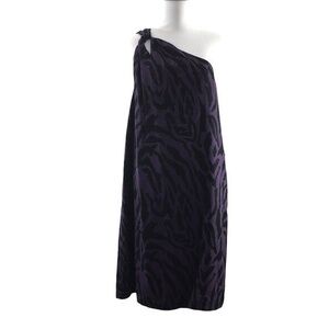Saba Purple Black Animal Print One Shoulder Silk Dress Womens 12 Zebra